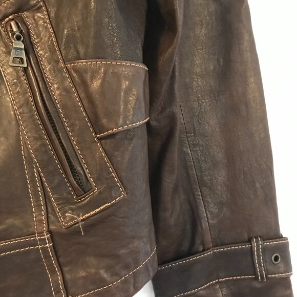 VTG Y2K Leather Moto Jacket Brown Italian  Danier western rodeo 80's Women S - Picture 8 of 10